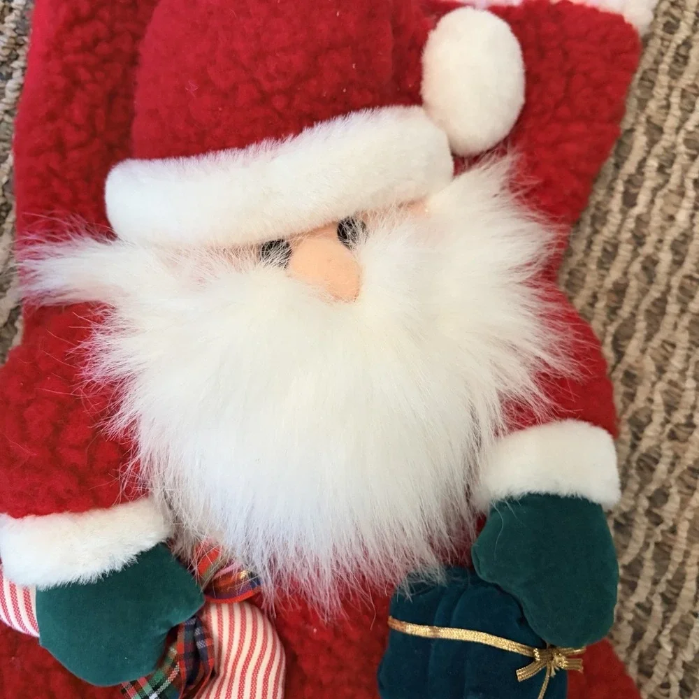 Vintage Christmas Stocking Santa Claus‎ Plush Sherpa Red White Holiday Decor